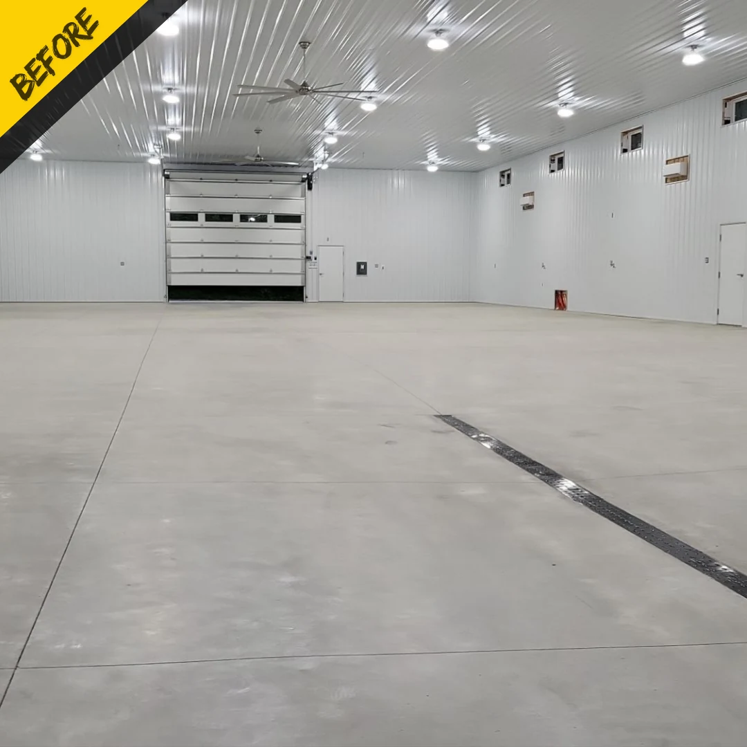 Before the project: Commercial warehouse floor by IronRock flake coating